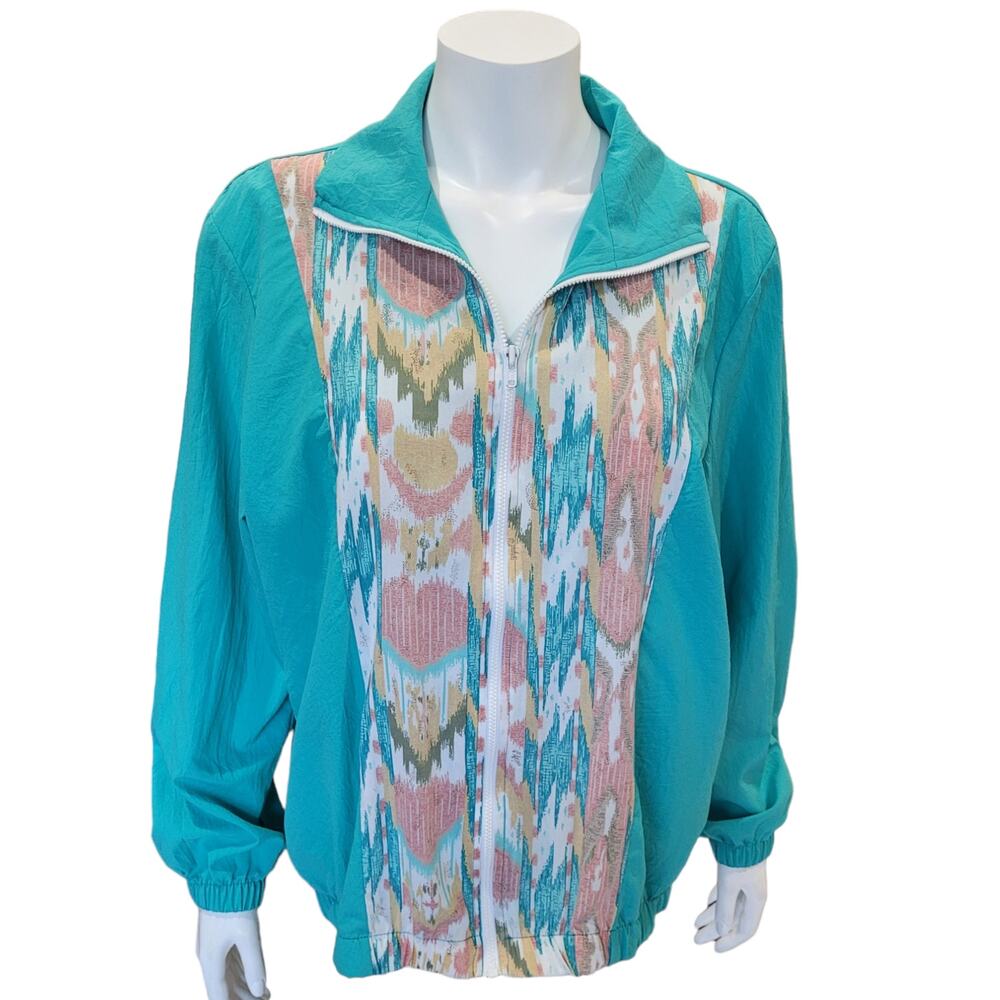 Vintage Pastel Windbreaker Jacket Coastal Resort Retro 80s Chevron Large